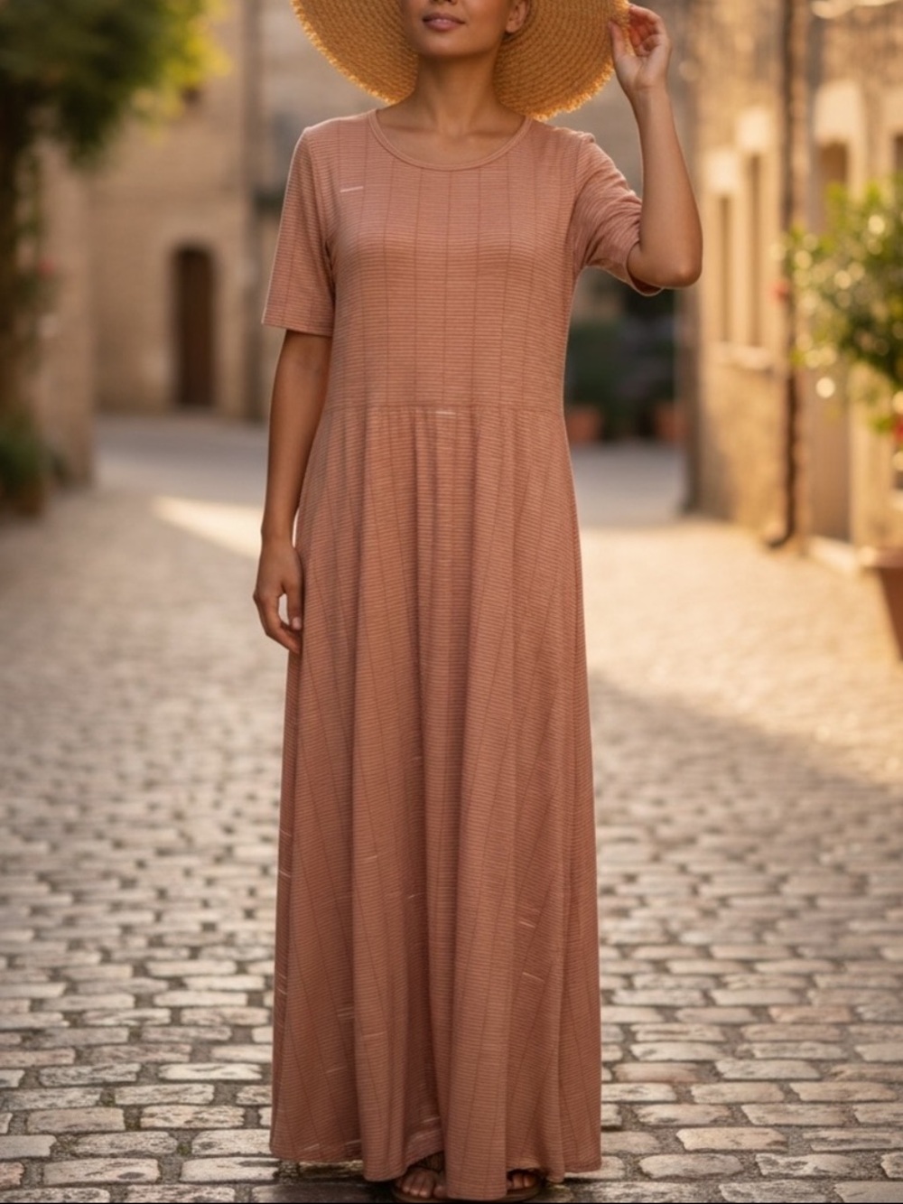 LuLaRoe Ana Blush Longline Maxi Dress with Neutral Tan Modern Design- 3X